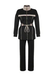  Modest طقم علوي وسفلي من قماش سكوبا أسود - مضلع، TCTAW24US00071