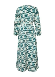  Modest فستان منسوج بحزام أخضر منقوش ومفصل TCTSS24EB00233