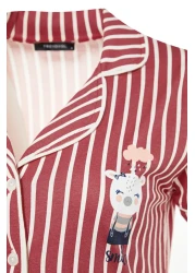  Collection Animal Print Pink Striped Knitted Pajamas Set - Shirt and Pants THMSS21PT0878