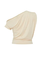  Collection Asymmetrical Neckline and Zero Sleeve Stretchy Knitted Blouse - Stone Regular Fit Twoss24Bz00396