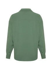  Collection Apaş Collar Khaki Oversize Summer Linen Shirt - TMNSS23GO00053