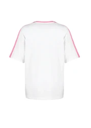  Collection White 100% Cotton Color Blocked Slogan Oversize/Wide Mold Knitted T-Shirt TWOSS24TS00132