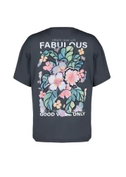  Collection تي شيرت أنثراسايت 100% قطن مطبوع من الأمام والظهر كبير الحجم/مقاس واسع تي شيرت محبوك TWOSS24TS00183