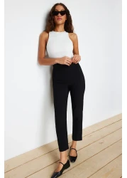  Collection سروال أسود من القماش المنسوج ذو الخصر العالي بطول الكاحل TWOSS20PL0515