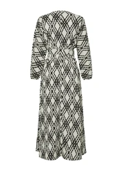  Modest Black Patterned Belt Detailed Crinkle Woven Dress TCTSS24EB00233