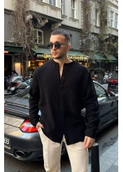 Livio Ferri Tokma Men's Summer Cotton Shirt with Stand Collar and Buttoned Comfortable Fit