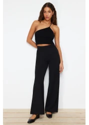  Collection بنطال قماش أسود مطوي بأرجل واسعة - TWOSS21PL0189