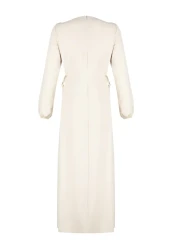  Modest String Tie Elastic Sleeve Aerobin Dress - Stone Waist Tctss22Eb00104