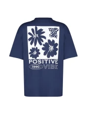  Collection Navy Blue 100% Cotton Back Printed Oversize/Wide Fit Crew Neck Knitted T-Shirt TWOSS23TS00321