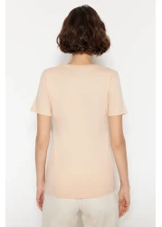  Collection Brown-Beige 100% Cotton 2-Pack Basic Crew Neck Knitted T-Shirt TWOSS20TS0141