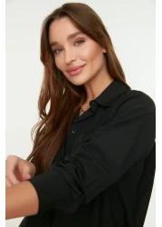  Collection Black Single Pocket Boyfriend/Wide Fit Cotton Woven Shirt TWOAW20GO0115