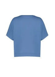  Collection تي شيرت محبوك من القطن 100% باللون النيلي مقاس كبير/مريح مع تفاصيل القطع والشق TWOSS24TS00027