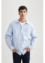 Defacto Relax Fit Polo Collar Striped Poplin Long Sleeve Shirt A9440Ax23Au