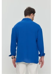 Gray Clothing Men's Indigo Linen Ayrobin Loose Fit Textured Oversize Summer Casual Shirt