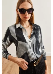 Olalook Geometric Patterned Smoked Viscose Women's Shirt - Long Sleeve, Flowy Gml- 19001234