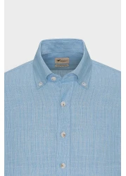 AC&Co / Altınyıldız Classics Men's Green 100% Cotton Slim Fit Slim Fit Hidden Button Collar Linen Look Flame Shirt