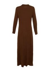  Modest فستان منسوج بعقدة أمامية وسحاب باللون البني TCTSS23EB00137