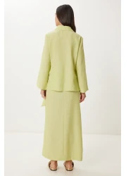 Happiness İstanbul Women's Pistachio Green Linen Shirt Skirt Suit Fn03475