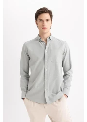 Defacto قميص Oxford Basic بياقة بولو - مقاس عادي، وأكمام طويلة A8028ax24sp