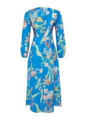  Modest Saks Floral Patterned Woven Linen Look Dress TCTSS24EB00102