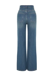  Collection Blue - High Waist Vintage Wide Leg Jeans with Pale Effects - Twoss24Je00050