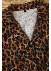  Collection 100% Cotton Leopard Print Ruffle Pajamas Set - Thmss24Pt00223