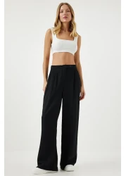 Happiness İstanbul Women's Black Seasonal Woven Shirt Palazzo Trousers Set RV00174