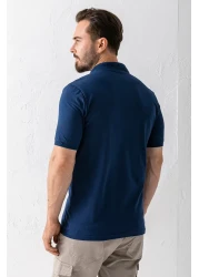 JB John Borners Men's Polo Neck Brand Printed Cotton T-Shirt Navy Blue - 25Y 2061