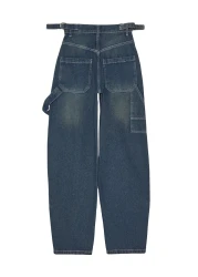  Collection جينز كاربنتر باللون الأزرق الداكن عالي الخصر - قصة فضفاضة مع تأثير الغسيل TWOAW24JE00308