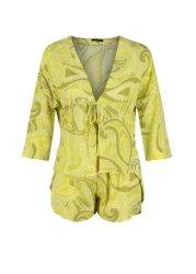  Collection Ethnic Pattern Viscose Pajamas Set - with Binding/Bow Detail, Multicolor Shorts Thmss23Pt00165