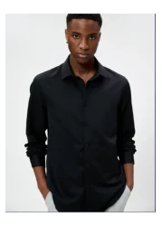 Koton قميص رياضي بقصّة ضيّقة وياقة كلاسيكية وأكمام طويلة، غير قابل للكي