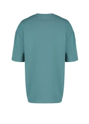  Collection تي شيرت قطني سميك كبير الحجم/قصة واسعة ورقبة دائرية وأكمام قصيرة مطبوع عليه نص TMNSS23TS00083