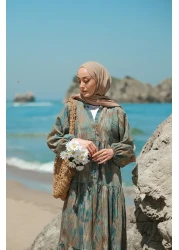 LOCCO Women's Wind Texture Patterned Dress Green