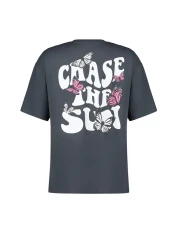  Collection Anthracite Front and Back Printed Oversize/Wide Fit Crew Neck Knitted T-Shirt TWOSS24TS00119