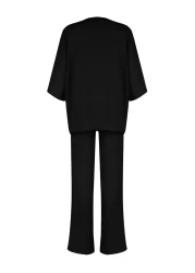  Collection طقم كيمونا وبنطلون أسود محبوك مريح - TWOSS24AU00091