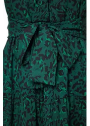  Modest فستان منسوج من الشيفون مبطن بحزام منقوش باللون الأخضر الداكن TCTSS21EL3346