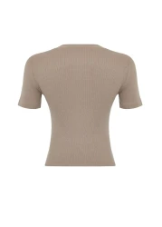  Collection Mink Button Detailed Ribbed Fitted/Fitted Stretch Knitted Blouse TWOSS24BZ00536