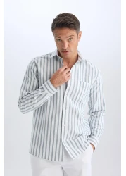 Defacto Oxford Stripe Polo Neck Long Sleeve Shirt - Regular Fit D6101Ax25Sp