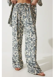 Happiness İstanbul بدلة بنطلون كيمونو بالازو بنمط رمادي على شكل عظمة للنساء EN00614