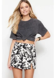  Collection Anthracite 100% Cotton Faded Effect Back Printed Boyfriend Crew Neck Knitted T-Shirt TWOSS23TS00109