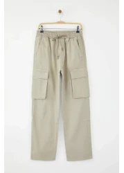  Collection بنطال كارجو بقصة عادية بلون حجري للجنسين - خصر مطاطي، قصة مربوطة TMNSS24PL00003