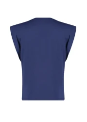  Collection Navy Blue 100% Cotton Button Detailed Wadding Appearance Basic Crew Neck Knitted T-Shirt TWOSS23TS00016