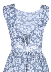  Collection فستان ميدي منسوج بتصميم زهور منخفض الخصر ومفتوح من الخصر باللون الأزرق TWOSS21EL0709