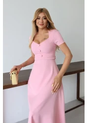 MILANOFOX Square Neck Belted Button Detailed Flared Double Dress – Stylish Comfortable Casual and Special Occasion Dress