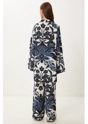 Lovelyİstanbul طقم بنطلون كيمونو صيفي منقوش من الفسكوز SMOKED BONE LJE0003