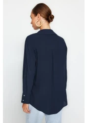  Collection Navy Blue Oversize Woven Shirt - Wide Fit TWOAW24GO00207