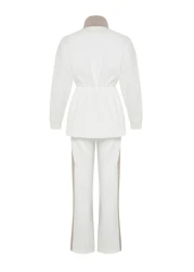  Modest Ecru Scuba Fabric Bottom-Top Set - Piping Knitted Diver TCTAW24US00071