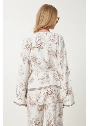 Happiness İstanbul طقم تونيك وبنطلون صيفي منقوش باللون البني للنساء FN03457