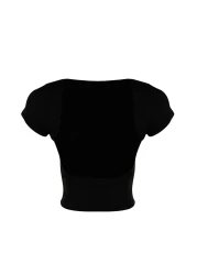  Collection بلوزة سوداء محبوكة قابلة للتمدد من القطن بدون ظهر TWOSS23BZ00912