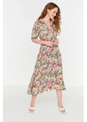  Collection Lilac Floral Pattern Belted Midi Woven Viscose Shirt Dress TWOSS20EL1559